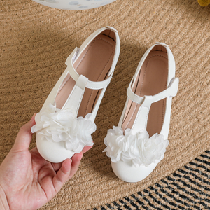 Zapatos de Fiesta para Niñas, Blancos, Estilo Hada, Suela Plana, Lindos Zapatos de Vestir con Lazo y Tira en T - Product Image 4