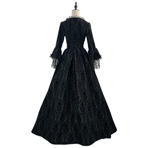 Zixiao Medieval Dress Black Flocked Lace Patchwork Long Sleeve Courtly Retro European Style Women Adult Spring 2024 - Product Image 3