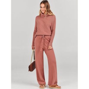 Ensemble pull tricoté et pantalon large à col roulé pour femme FOXA – Tenue décontractée respirante en polyester et coton – Collection Automne 2025 - Product Image 6