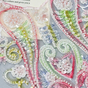 Applique de luxe brodée de sequins violets pour encolure, patch de col en dentelle résille pour robe de mariée, abaya et vêtements musulmans - Product Image 4