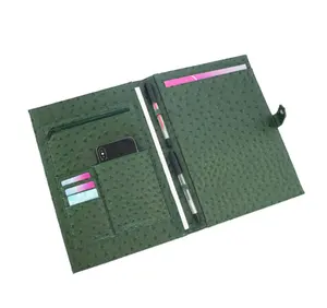 Customized Pebble Leather A4 Size Zipper Padfolio Conference Folder Business Portfolio