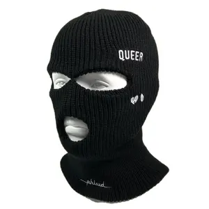 OEM Mùa Đông Thoải Mái Thêu Logo Tùy Chỉnh Balaclava Ski Mask 3 Lỗ Dệt Kim Beanie Hat