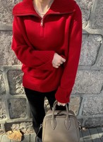 Pull en cachemire personnalisé pour femme, à col zippé, style décontracté, tricot épais et ample, idéal comme sous-pull