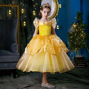 Robe de princesse jaune pour enfants, en maille, pour l'été, inspirée des personnages de films, pour filles, costumes de rôle personnalisés, vente flash MS - Product Image 2