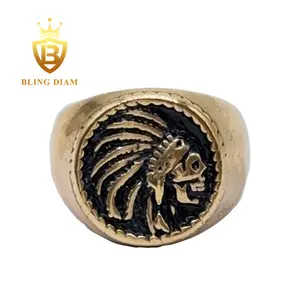 Retro Style India Tribe Chief Fashion Ring Punk Mens Ring 316L Stainless Steel Street Jewelry Gold Plated Stamp Ring