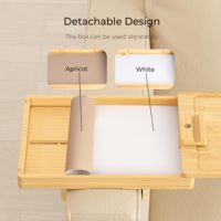 JQ Vente en gros Plateau pour bras de canapé en bambou Rangement double couche avec télécommande Organisateur et fente pour téléphone