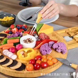 Juego de tablas de queso de bambú, tabla de cortar redonda de madera con cajones para servir bocadillos y postres - Product Image 2