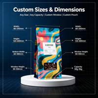 Sachet de café octogonal personnalisé à fond plat avec fenêtre transparente, fermeture éclair refermable, haute barrière, imprimé, qualité alimentaire, sans BPA, écologique