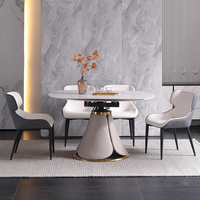 Articles populaires à vendre en ligne poste restaurants modernes design simple pieds en cuir table à manger ronde extensible en céramique blanche