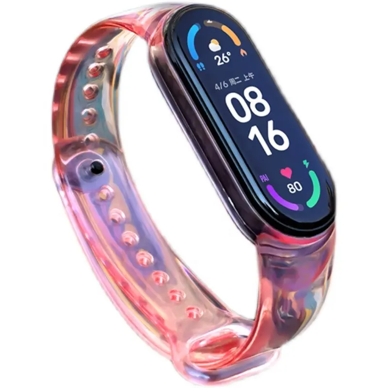 Light-Changing Transparent Soft TPU Wrist Band Strap For Xiaomi Mi Band 6 5 Smart Bracelets