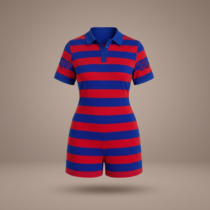 Women's <b>Red</b> Blue Striped Polo <b>Bodysuit</b> Short Sleeve Casual Summer Knitted Stretch Fit Regular Length - Product Image 4