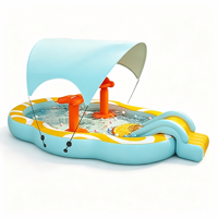 Piscine gonflable 5 en 1 pour enfants avec toboggan, basket-ball, pistolet à eau, fosse à balles, auvent pare-soleil, pour extérieur, jardin, famille