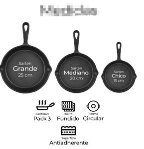 Raganet, Juego De 3 Sartenes De Hierro Fundido Con Mangas Largas, Resistentes Y Antiadherentes - Product Image 3