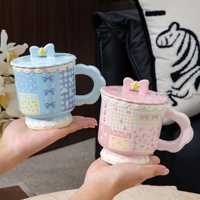 Tasse à café en céramique Lelyi créative et mignonne, motif floral, style dessin animé, pour la maison et le bureau, très esthétique