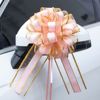 Décoration de voiture de mariage, grande boule de fleurs, rétroviseur, poignée de porte, nœud, emballage cadeau pour les fêtes transfrontalières, bord doré