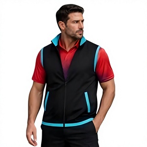 <b>Men's</b> Breathable Color Blocked <b>Vest</b> With Zipper Turn-down Collar Casual Outer Wear Red <b>Black</b> Blue Spring Regular Fit - Product Image 1