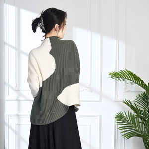 Suéteres de lana informales para mujer personalizados Colorblock Patchwork diseño cuello manga larga invierno otoño moda camisa de punto suelta - Product Image 4