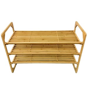 Bamboo <b>Shoe</b> <b>Rack</b> Three Tier Rectangular Standing Type For Dormitory Entrance Balcony Sneakers Boots High Heels <b>Storage</b> - Product Image 1