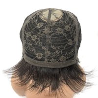 Perruques sans colle en cheveux humains brésiliens Remy 100% avec base en soie et dentelle transparente, avec frange, longueur courte pour femmes
