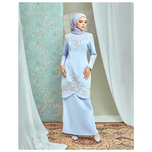 Sipo Eid Fesyen Melay Moderne Bescheiden Muslimah Vrouwen Set Bloemenborduurwerk Baju Kurung Borstvoeding Zip Malaysia Baju Kurung