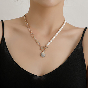 Collar de diseño personalizado A la moda, chapado en oro, Perla medio pavé, collar de media Cadena, 2020 - Product Image 6