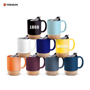Custom Logo Personalized Gift Office Home Indoor Milk Coffee Drinks Stoneware Cup <b>Ceramic</b> <b>Mug</b> with Cork Base and Sliding <b>Lids</b> - Product Image 1