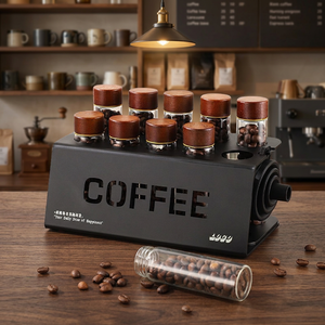HIGHWIN Reusable Modern Design <b>Coffee</b> Bean Storage Set-Espresso Dosing Vials Borosilicate Glass Acrylic/Wood Base Silicone Lids - Product Image 4