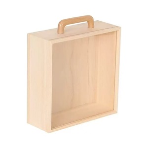 กล่องเก็บของไม้ 19.5x19.5x8.5 ซม. พร้อมหูหิ้วสำหรับใส่ชาและขนมไหว้พระจันทร์ ทรงสี่เหลี่ยมผืนผ้า ไม้สน สีพื้น - Product Image 2