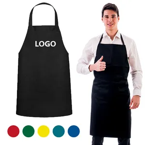 Tablier de cuisine en coton et polyester de couleur pure noir pour homme de cuisine et jardin avec logo du client