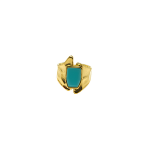 Fashion <b>Ring</b> 316L Stainless Steel PVD Gold Plating Turquoise Stone <b>Statement</b> Jewelry - Product Image 2