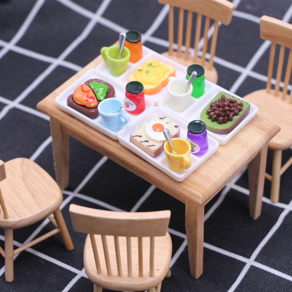 Kit Petit-Déjeuner Miniature Pour Maison De Poupée – Machine à Pain, Lait, Œufs, Tasses – Échelle 1:12 – Résine Durable