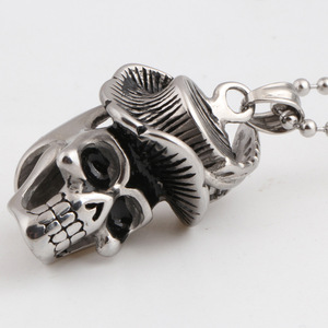 Collar con colgante de calavera de plata tibetana de 40 mm, joyería de fiesta para hombre, diseño de esqueleto de dibujos animados, cadena de acero de 60 cm - Product Image 4