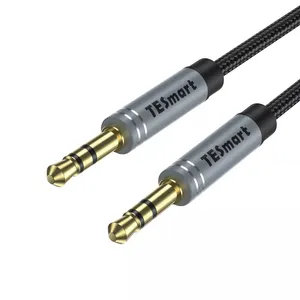 Oem Odm 3.5mm jantan ke 3.5mm Jack jantan 3 tiang Aux pengeras suara tambahan Stereo 3m kabel Audio katun tenun