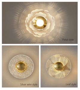<span class=keywords><strong>Lampe</strong></span> <span class=keywords><strong>murale</strong></span> intérieure moderne minimaliste en fer avec pétales et feuilles, fil argenté, LED dimmable pour salon, couloir, chambre à coucher, décoration - Product Image 3