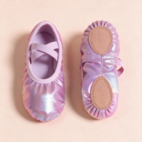 Chaussons de ballet irisés pour filles, semelle souple, sangle élastique, volants, chaussures plates pour la pratique de la danse
