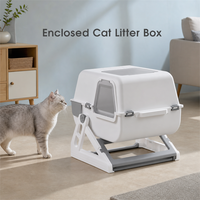 Bac à litière semi-automatique pour chat, auto-nettoyant, avec capot en PP, pliable, base inclinable, 65L, extra large, 49x55x51cm