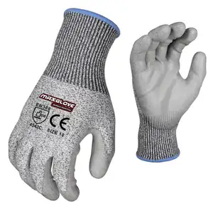 MaxiPact Knitted HPPE Anti-Cut PU HPPE Logotipo personalizado En388 Nivel 5 Equipo de protección personal Guantes de trabajo de seguridad resistentes a Cortes