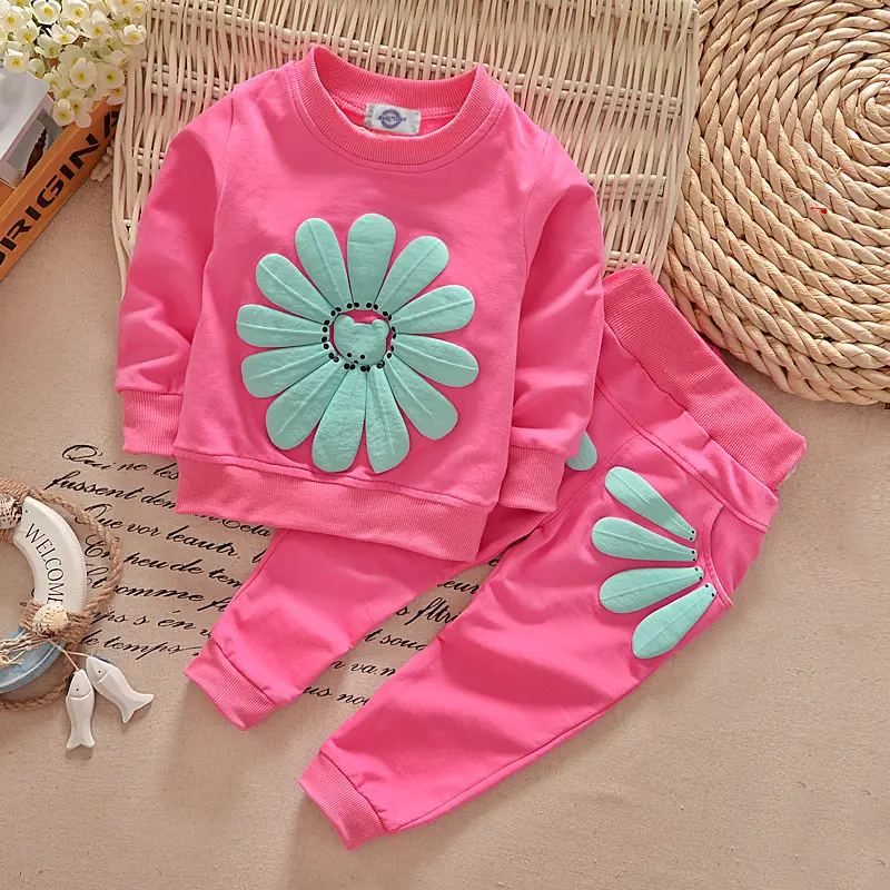 Spring Autumn Kids Clothing Vendors Kids Sweet Suits 2 Pieces Sunflower Printed Long Sleeve 2022 Girl Fashion Clothing Set