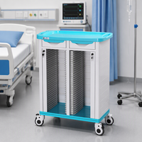 Chariot porte-documents médicaux en ABS pour hôpital, 60 compartiments, double rangée avec deux tiroirs