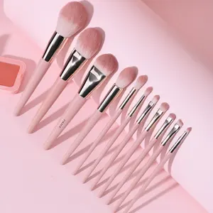 Factory Hot Selling Luxury Pink 11pcs High Quality Professional Makeup Brushes Set Face Flat Hair Eye Foundation Packed Bag