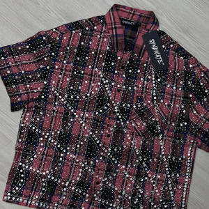 Oversize manica corta Boxy Fit tutto su di cristallo da <span class=keywords><strong>uomo</strong></span> Baggy Cropped botton up produttore Plaid Checker <span class=keywords><strong>camicia</strong></span> di flanella - Product Image 3