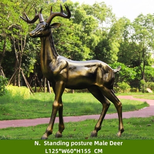 Cast a grandezza naturale in bronzo dorato posizione in piedi guardando indietro Buck bronzo bronzo cervo maschio statua animale scultura - Product Image 6