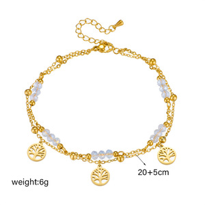 Fashionable Tree Of Life Pendant <b>Anklet</b> With Faceted Crystal <b>Beads</b> Stainless Steel Women's Foot Ornament Gift - Product Image 4