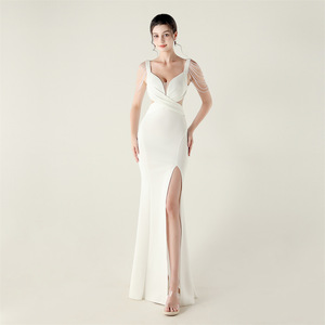 Vestido de Noche de Satén 2026, Nuevo Estilo, con Cuentas, Plisado, Escote en V Profundo, Corte Entallado, Vestido de Gala Largo hasta el Suelo para Fiestas de Primavera - Product Image 4