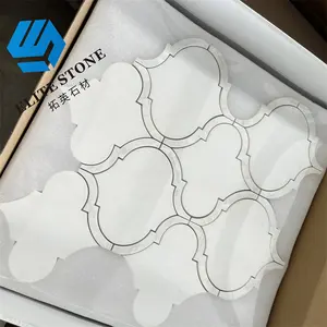 Premium Mosaics Bianco Oro White Marble Lantern Mosaic Tiles Irregular Size Design Back Splash Wall 3d Water Jet