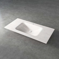 Ensemble de meuble-lavabo mural moderne monobloc sans joint avec miroir intelligent en dalle de roche et lavabo en pierre frittée pour hôtels