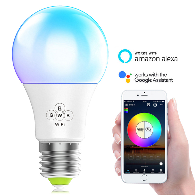 smart bulb wifi Compatible with Alexa and Google Home LED RGBW color Dimmable e27 A60 Bulb Light