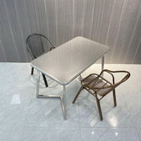 Table de salle à manger rectangulaire en acier inoxydable, style industriel moderne, pour salon de thé et pâtisserie, style célébrité d'Internet