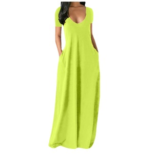 Vestido Largo Casual <span class=keywords><strong>de</strong></span> Verano para Mujer, Talla Grande, Color Sólido, Liso, Teñido, Sexy, con Cuello en V Profundo, <span class=keywords><strong>Manga</strong></span> <span class=keywords><strong>Corta</strong></span> y Bolsillos - Product Image 3