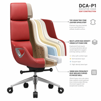 Chaise de bureau de direction ergonomique à dossier haut en cuir, pivotante, avec base en aluminium inclinable à 4 positions pour bureau à domicile